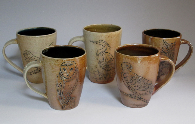 Bird Cups with Line Drawings
