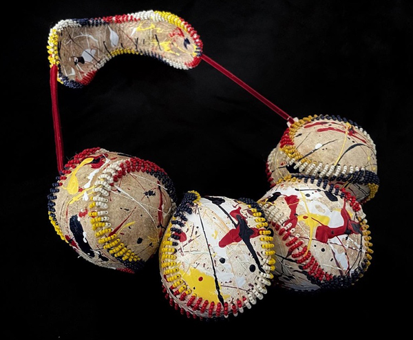 Bead Embroidery on Used Baseball by Maracole Bijoux