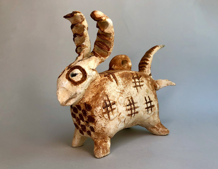 Cypriot Antiquities Zoomorphic Rattle with Antlers by Maryann Cord