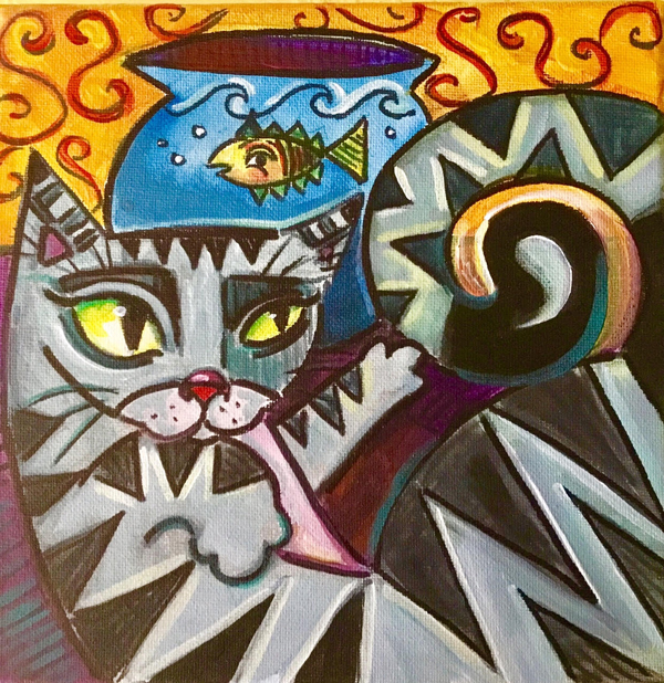 Cubist Kitty Painting by Amy Lynn Stevenson