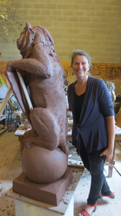 Allison Newsome with Sculpture for Bellevue Avenue Historic District Project 