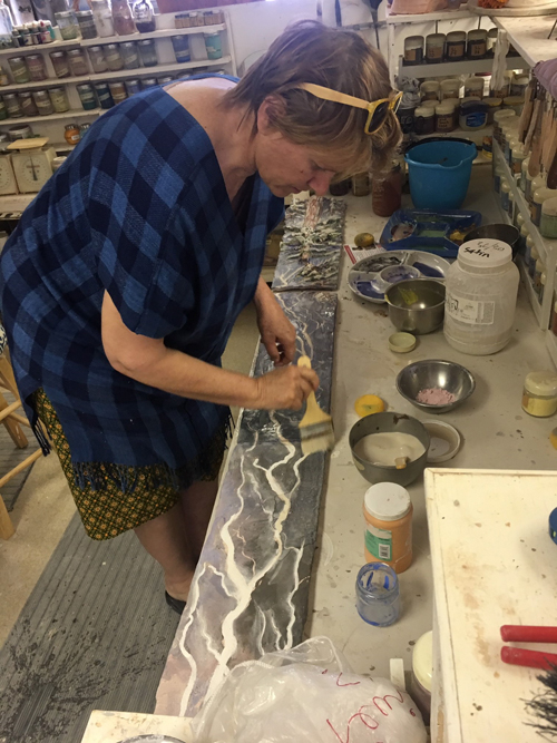 Allison Newsome Working in Beatrice Wood's Studio